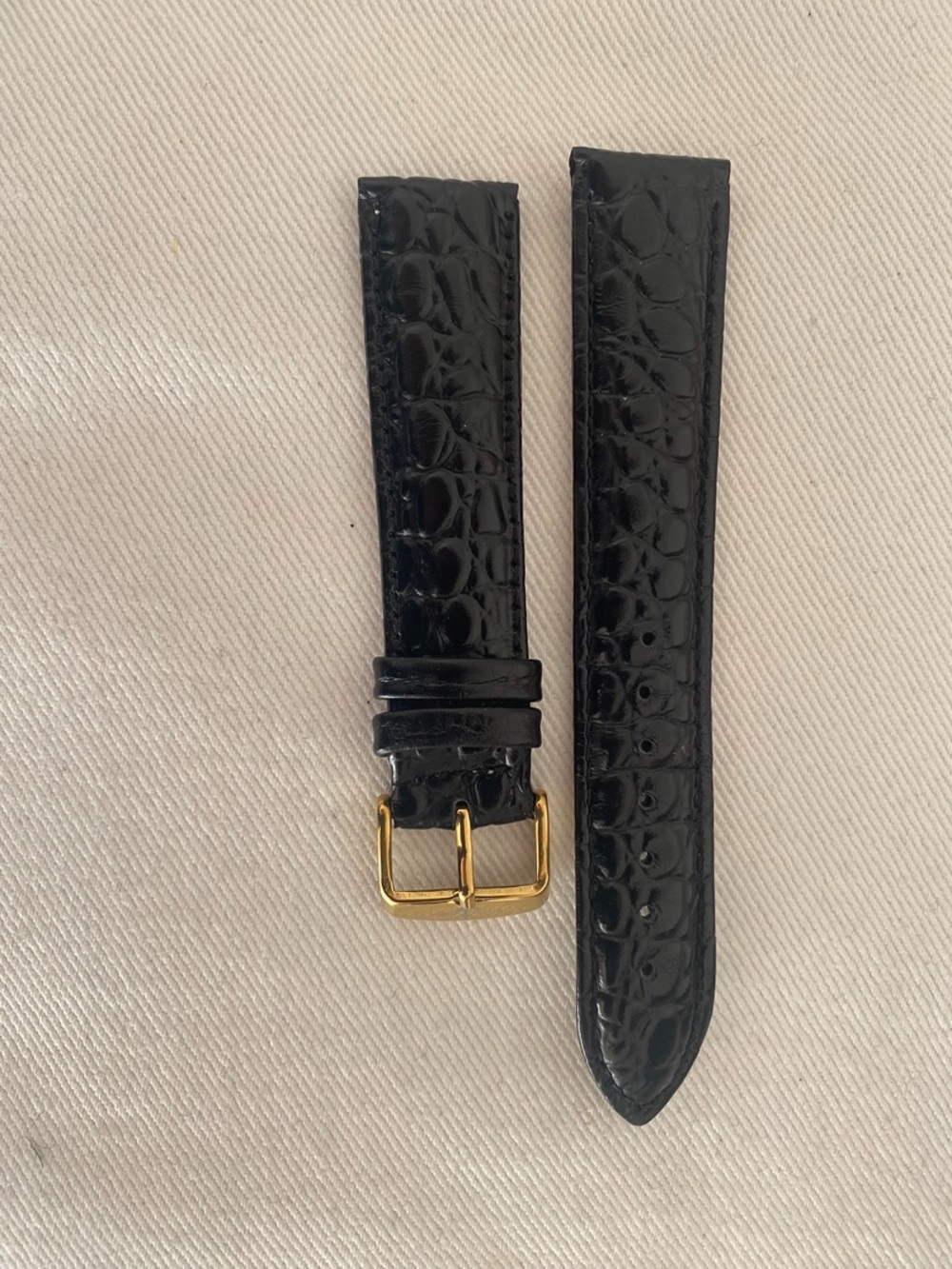 Black Croc-Embossed Leather Watch Strap with Gold Buckle Franck Muller 18mm